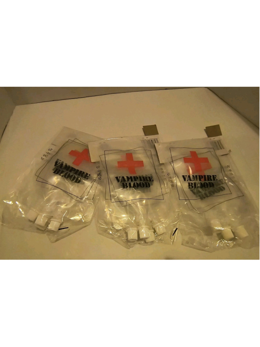 Set of 3 Halloween Vampire Blood Bag Drink Pouches & Party Props Reusable Qty12